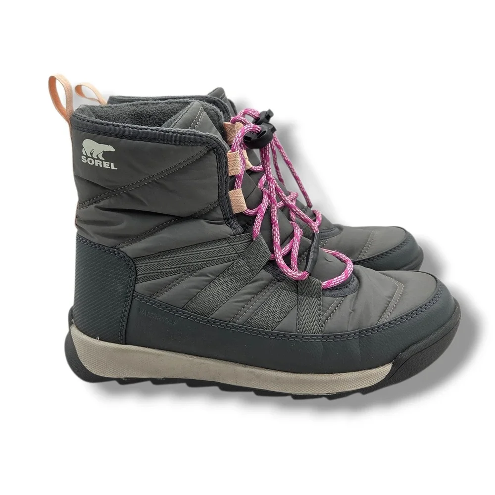 Sorel Whitney II Short Lace Boots Youth 5 Gray NY3903-053 Insulated Waterproof